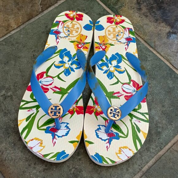 Tory Burch Shoes - Tory Burch Iris Blue Floral Flip flops Sandals